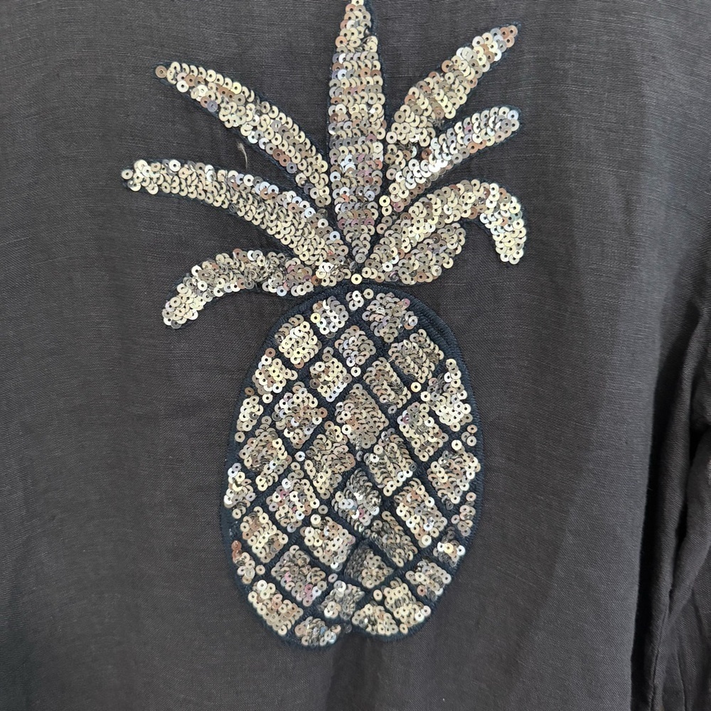 Tempo Paris Grey Linen Pineapple Sequin Top - Picture 6 of 6